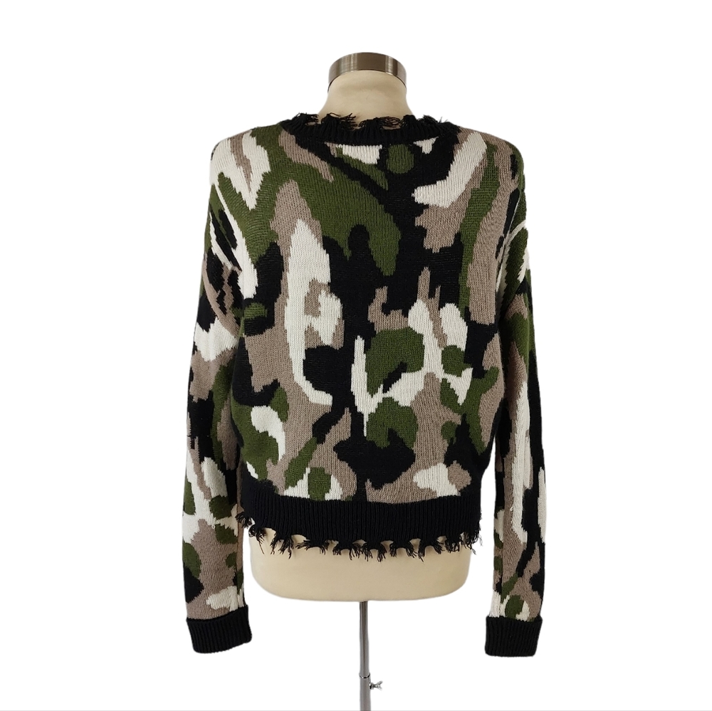 Cloud Chaser Green/Black Camo Distressed V-Neck Sweater View 2
